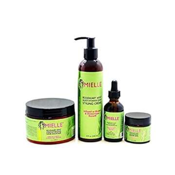 Mielle Organics Rosemary Mint Combo (Cream & Oil & Masque & Edge Gel) - Strengthening Formula - Sulf...