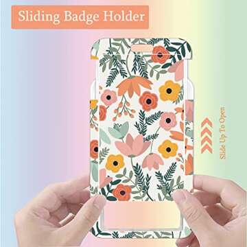 ID Badge Holder with Lanyard, Retractable Badge Reel with Swivel Belt Clip, Detachable Lanyard Name Card Tag Vertical ID Protector Badge Reel for Nurse Teacher Office Employees (Little Flowers)
