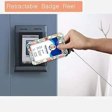 ID Badge Holder with Lanyard, Retractable Badge Reel with Swivel Belt Clip, Detachable Lanyard Name Card Tag Vertical ID Protector Badge Reel for Nurse Teacher Office Employees (Little Flowers)
