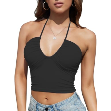 Honlyps Padded Crop Tank Tops for Women Ribbed Sexy Camisole Halter Tie V Neck Top Backless Shirts G...