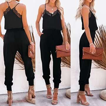 Lacozy Plus Size Rompers for Women Deep V-Neck Ruffle Tank Jumpsuits Racerback Solid Jumpsuit with P...