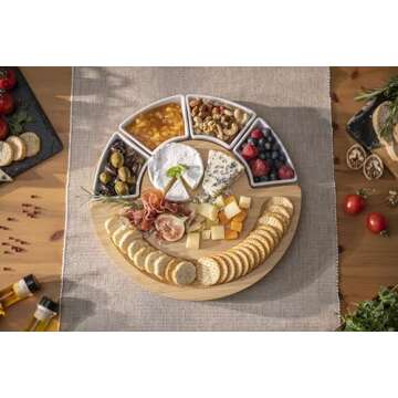 Charcuterie Cheese Board and Platter Set - Made from Bamboo Wood - US Patented 13 inch Cheese Cuttin...
