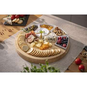 Charcuterie Cheese Board and Platter Set - Made from Bamboo Wood - US Patented 13 inch Cheese Cutting Board and Knife for Entertaining and Serving - 4 Knives - 4 Bowls