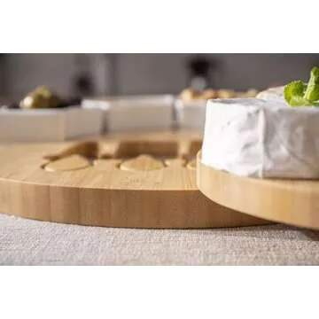 Charcuterie Cheese Board and Platter Set - Made from Bamboo Wood - US Patented 13 inch Cheese Cutting Board and Knife for Entertaining and Serving - 4 Knives - 4 Bowls