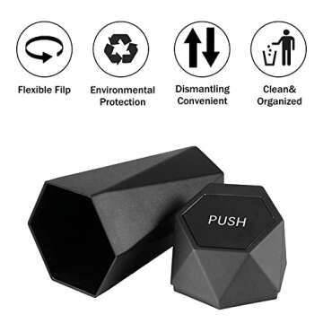 JUSTTOP Car Trash Can with Lid, Diamond Design Small Automatic Portable Trash Can, Easy to Clean, Used in Car Home Office Interior Accessories, 2PCS (Black)