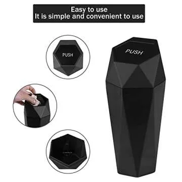 JUSTTOP Car Trash Can with Lid, Diamond Design Small Automatic Portable Trash Can, Easy to Clean, Used in Car Home Office Interior Accessories, 2PCS (Black)