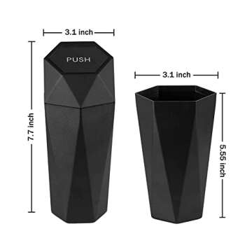 JUSTTOP Car Trash Can with Lid, Diamond Design Small Automatic Portable Trash Can, Easy to Clean, Used in Car Home Office Interior Accessories, 2PCS (Black)