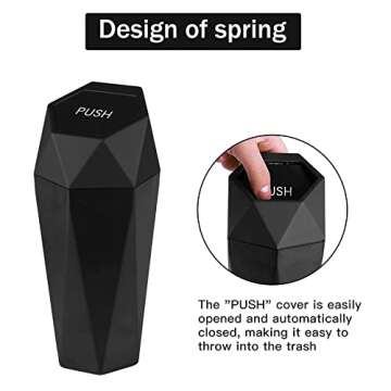 JUSTTOP Car Trash Can with Lid, Diamond Design Small Automatic Portable Trash Can, Easy to Clean, Used in Car Home Office Interior Accessories, 2PCS (Black)