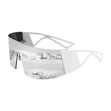 FEISEDY Oversized Flat Top Futuristic Wrap Sunglasses One Piece Goggles for Women Men Fashion Shades B4054
