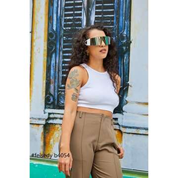 FEISEDY Oversized Flat Top Futuristic Wrap Sunglasses One Piece Goggles for Women Men Fashion Shades B4054
