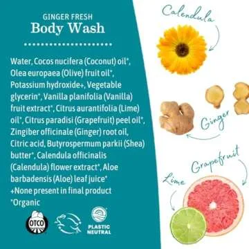 Earth Mama Ginger Fresh Foaming Hand Soap and All Purpose Body Wash for Sensitive Skin, Liquid Castile Soap with Organic Coconut Oil, Shea Butter, Calendula, & Aloe, 5.3 fl oz
