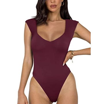 REORIA Women's Summer Sexy Casual V Neck Bodysuit - Comfortable & Stylish