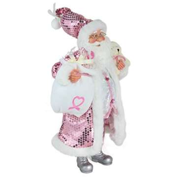 Windy Hill Collection 16" Inch Standing Think Pink Santa Claus Christmas Breast Cancer Awareness Fig...