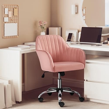 Yaheetech Elegant Pink Desk Chair Comfy Velvet Design