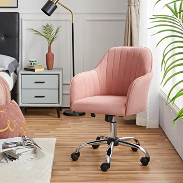 Yaheetech Elegant Pink Desk Chair Comfy Velvet Design