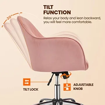 Yaheetech Elegant Pink Desk Chair Comfy Velvet Design