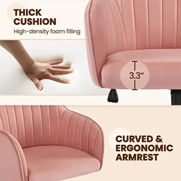 Yaheetech Elegant Pink Desk Chair Comfy Velvet Design