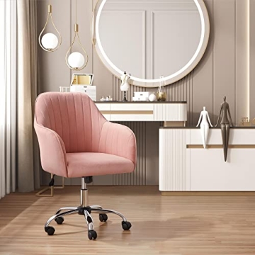 Yaheetech Elegant Pink Desk Chair Comfy Velvet Design