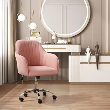 Yaheetech Elegant Pink Desk Chair Comfy Velvet Design