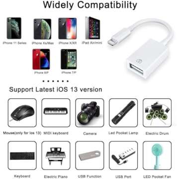 【Apple MFi Certified】 Lightning to USB Camera Adapter for iPhone/iPad, Female USB 3.0 OTG Cable ...