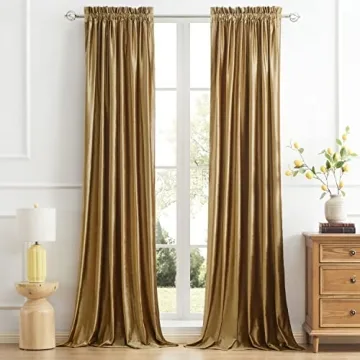 PRIMROSE Golden Curtains 84 inch for Living Room Velvet Blackout Rod Pocket Window Drapes Treatment ...