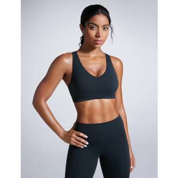 CRZ YOGA Womens Butterbreeze Criss Cross Back Sports Bra - V Neck Adjustable Straps Padded Wireless Workout Training Crop Top True Navy Medium