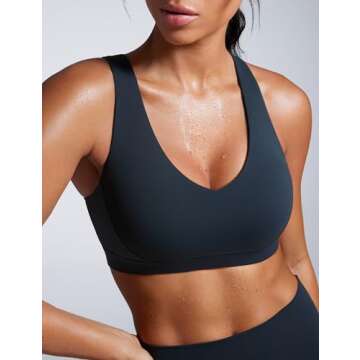 CRZ YOGA Womens Butterbreeze Criss Cross Back Sports Bra - V Neck Adjustable Straps Padded Wireless Workout Training Crop Top True Navy Medium
