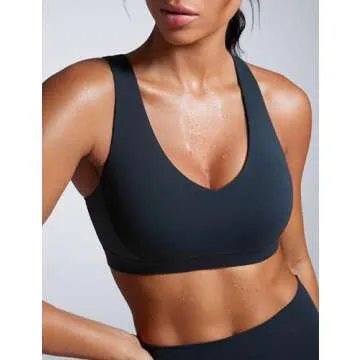 CRZ YOGA Womens Butterbreeze Criss Cross Back Sports Bra - V Neck Adjustable Straps Padded Wireless Workout Training Crop Top True Navy Medium