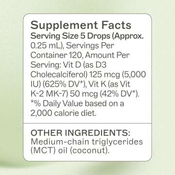 Dr. Amy Myers Vitamin D3 K2 Liquid Drops - 5 Drops Contain 5000 IU VIT D3, 50 MCG Vitamin K2 MK-7 - Support Immune System Function, Energy Level, Healthy Bones - Non-GMO, Tasteless, 1 OZ Liquid