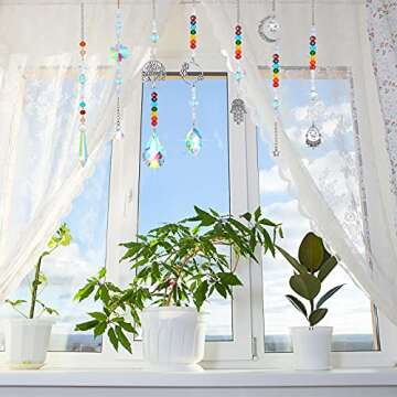 7 Pieces Sun Catcher Crystals Colorful Hanging Prism Suncatcher Window Ornament Beads Chain Sphere C...