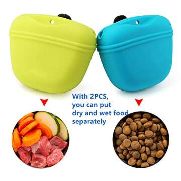 RoyalCare Silicone Dog Treat Pouch-Small Training Bag-Portable Dog Treat Bag for Leash with Magnetic Closure and Waist Clip - 2pieces [US Design Patent]