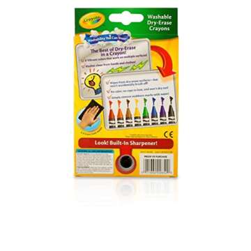 Crayola Washable Dry Erase Crayons (8ct), Includes Eraser Mitt & Sharpener, Classroom Supplies for Teachers