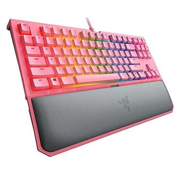 Razer BlackWidow TE Chroma v2 Mechanical Gaming Keyboard: Green Key Switches - Tactile & Clicky - Chroma RGB Lighting - Magnetic Wrist Rest - Programmable Macro Functionality - Quartz Pink