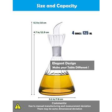 HAIZEEN 4 oz/125 ml Clear Glass Olive Oil Dispenser Bottle - Oil & Vinegar Cruet with Pourers and NO Funnel Needed - Olive Oil Carafe Decanter for Kitchen and BBQ Olive Oil Dispenser Bottle