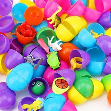 YEAHBEER 100 Pack Prefilled Plastic Easter Eggs with Different Kinds of Little Toys,for Easter Theme Party Favor,Basket Stuffers Fillers, Eggs Hunt