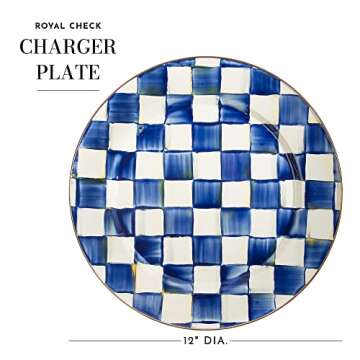 MACKENZIE-CHILDS Enamel Charger Plate, Charger Decoration Plate for Dinner Plates or Home Decor, 12 Inches, Blue-and-White Royal Check