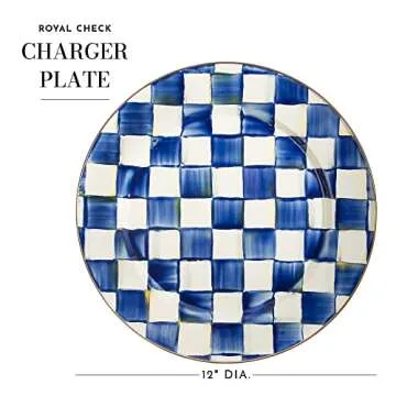MACKENZIE-CHILDS Enamel Charger Plate, Charger Decoration Plate for Dinner Plates or Home Decor, 12 Inches, Blue-and-White Royal Check