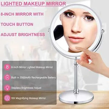 8" Lighted Makeup Mirror with 10X Magnification