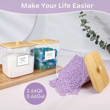 3+1 Pack Laundry Pods Container,Clear Laundry Room Organization Containers,Large Laundry Detergent Powder Storage Containers with Wooden Lids & Labels,Laundry Pods Holder for Scent Booster,Powder,Pods