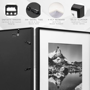 Stylish 20x24 Black Picture Frame with Mat for Photos