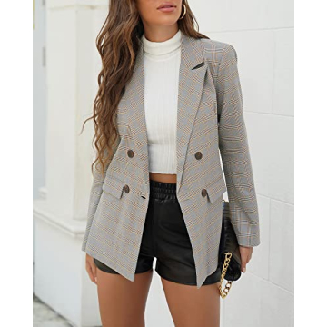 LookbookStore Women Plaid Blazers for Work and Casual Fashion