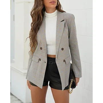 LookbookStore Women Plaid Blazers for Work and Casual Fashion