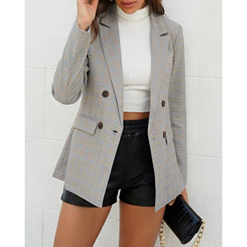LookbookStore Women Plaid Blazers for Work and Casual Fashion