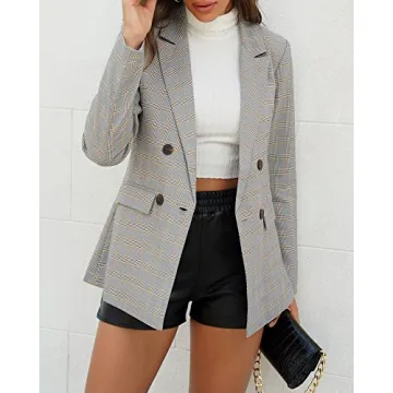 LookbookStore Women Plaid Blazers for Work and Casual Fashion