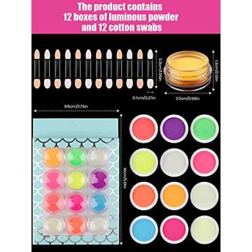 Kalolary 12 Boxes Luminous Pigment Nail Powder, Glow in The Dark Neon Color Nail Powder, Color Acryl...