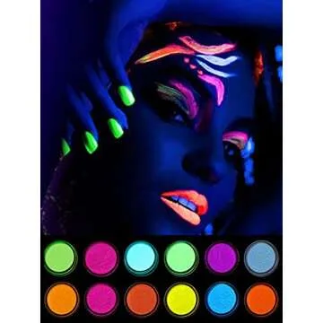 Kalolary 12 Boxes Luminous Pigment Nail Powder, Glow in The Dark Neon Color Nail Powder, Color Acrylic Gradient Glitter Polish for Eyeshadow Face Body Makeup Nail Art Decoration