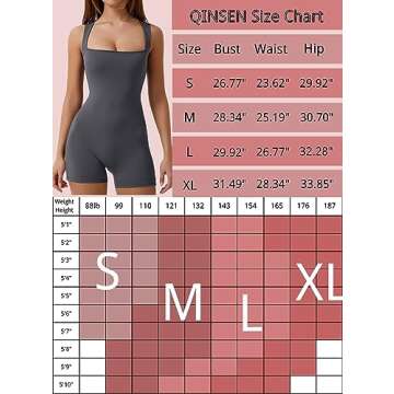 QINSEN Womens Strappy Square Neck Tank Tummy Control Stretch Short Jumpsuit Outfits Grey L