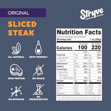 Stryve - Better Than Jerky Steak Snacks Protein Rich, Beef Biltong | 36g Protein, Sugar Free, Carbs Free, Gluten Free, Dairy Free, Keto & Paleo Friendly | Original, Pack Of 4