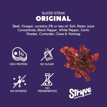 Stryve - Better Than Jerky Steak Snacks Protein Rich, Beef Biltong | 36g Protein, Sugar Free, Carbs Free, Gluten Free, Dairy Free, Keto & Paleo Friendly | Original, Pack Of 4
