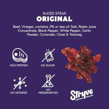 Stryve - Better Than Jerky Steak Snacks Protein Rich, Beef Biltong | 36g Protein, Sugar Free, Carbs Free, Gluten Free, Dairy Free, Keto & Paleo Friendly | Original, Pack Of 4